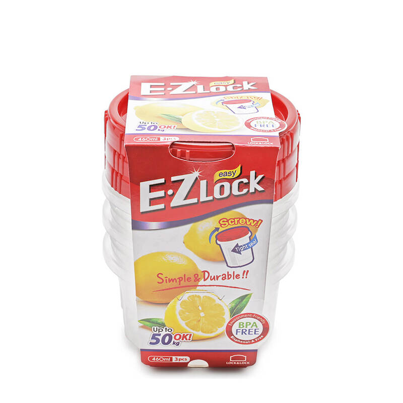 Bộ 3 Hộp Bảo Quản Thực Phẩm Ezlock Nắp Đỏ 460ml - LocknLock - HLE9604S, , large image number null